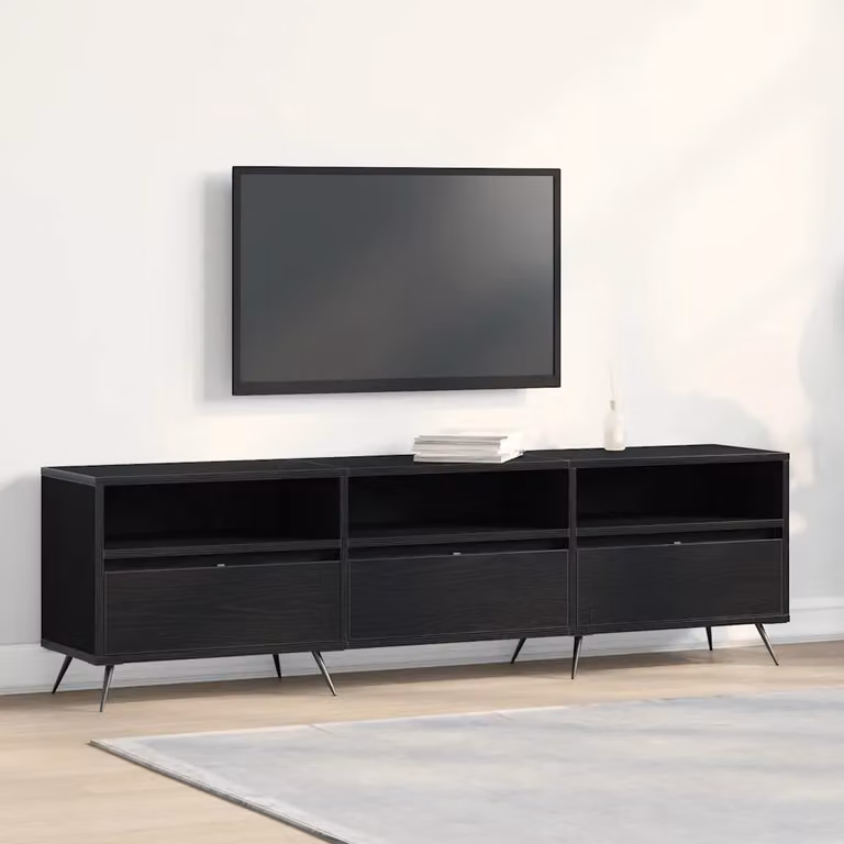 Mobile TV vidaXL Moderno in Rovere Nero e Legno Ingegnerizzato L: 150 cm, P: 30 cm, H: 44,5 cm