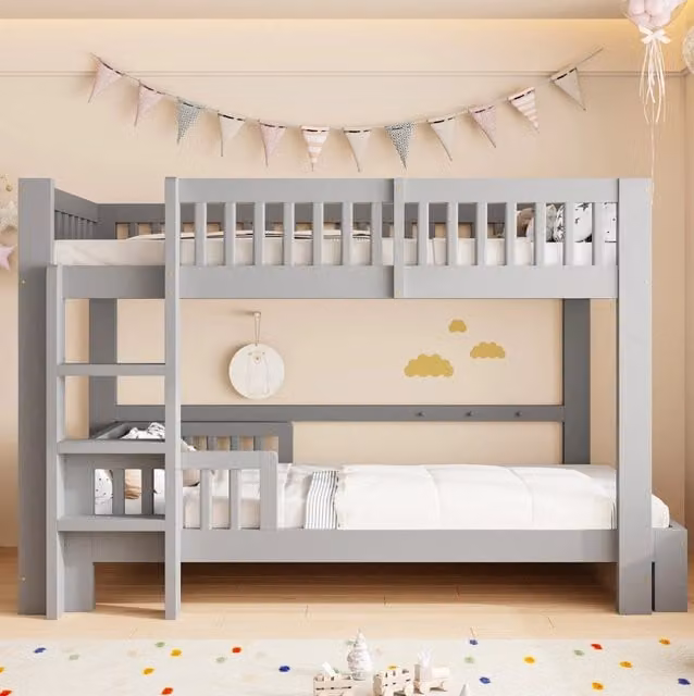 Set letto modulare per bambini 90x200 cm in legno; grigio; con letto a soppalco e letto singolo