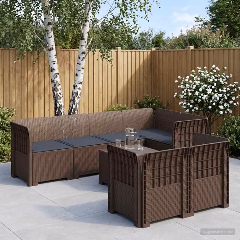 Divano da giardino a forma di U vidaXL da 7 posti in polyrattan con cuscini rimovibili, grigio o marrone