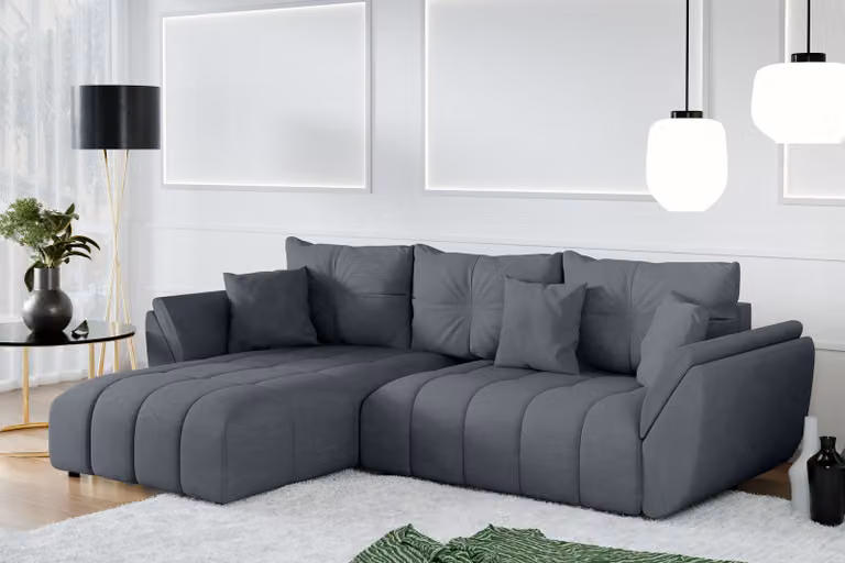 AX LIVING Divano angolare con funzione letto Verciani L Sofa Grey 280 cm