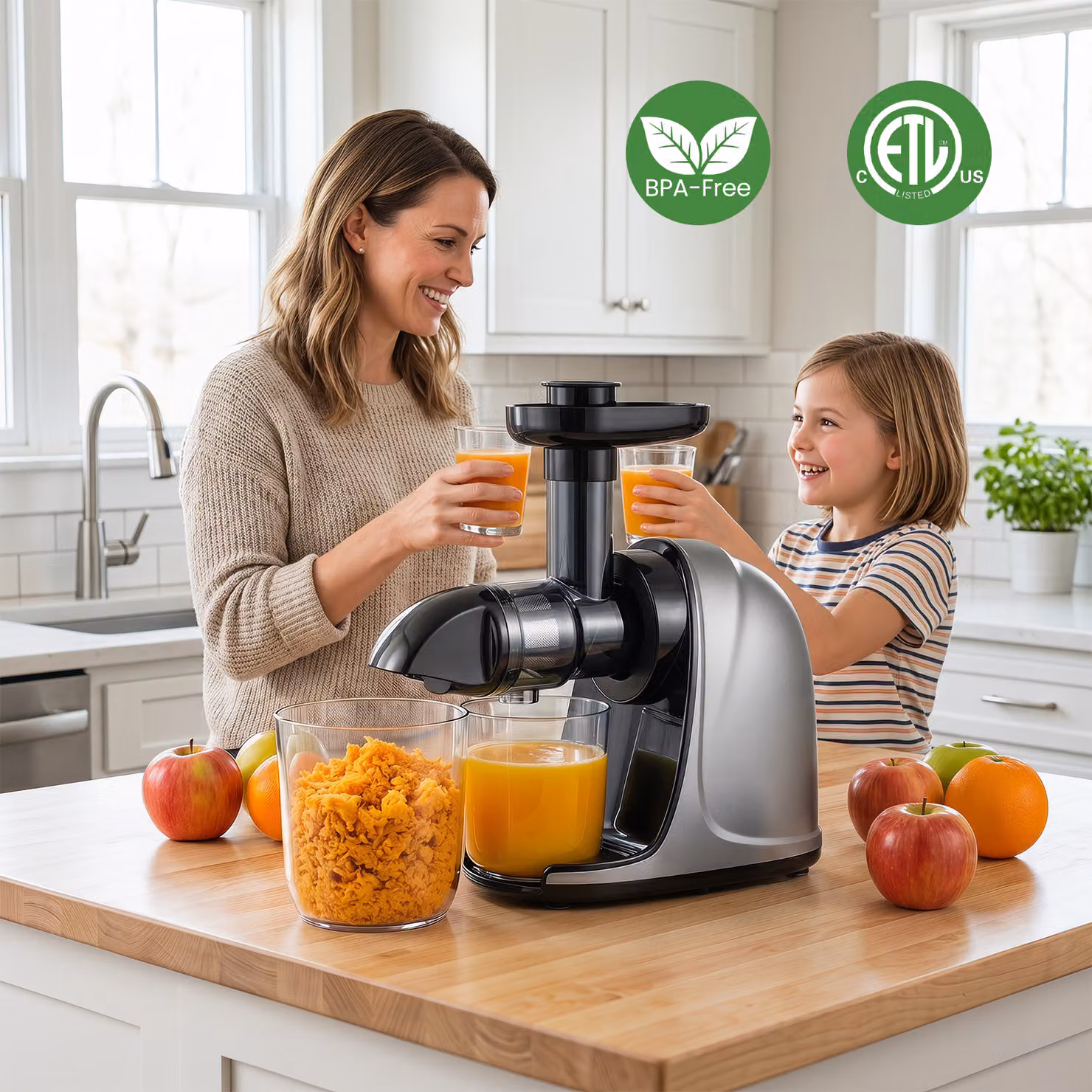 Estrattore di succo a freddo Costway Slow Juicer con funzione inverso, motore silenzioso 60dB e potenza 150W, colore silver