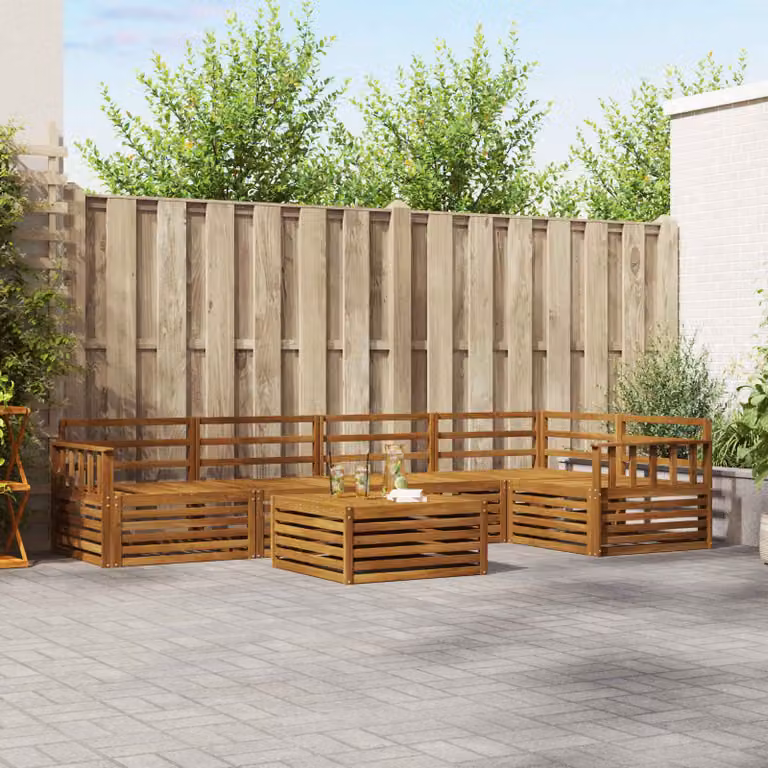 Set di divani da esterno vidaXL 6 pz in legno di acacia marrone con cuscini e tavolino da caffè coordinato