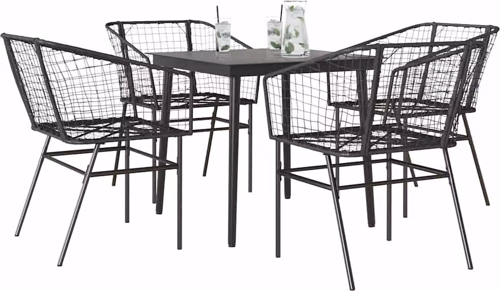 Maison Exclusive - Set Mobili da Pranzo per Giardino 5 pz Nero Polyrattan Vetro
