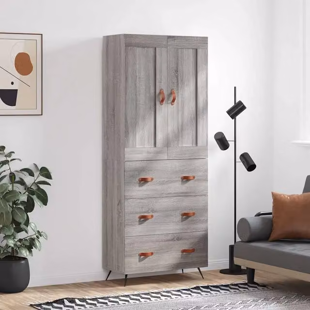 Credenza-Buffet-Armadio da cucina Grigio Sonoma 69,5x34x180 cm in Legno Multistrato 661729