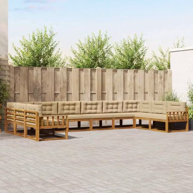 Set di divani da esterno vidaXL a forma di U in legno di acacia con cuscini beige