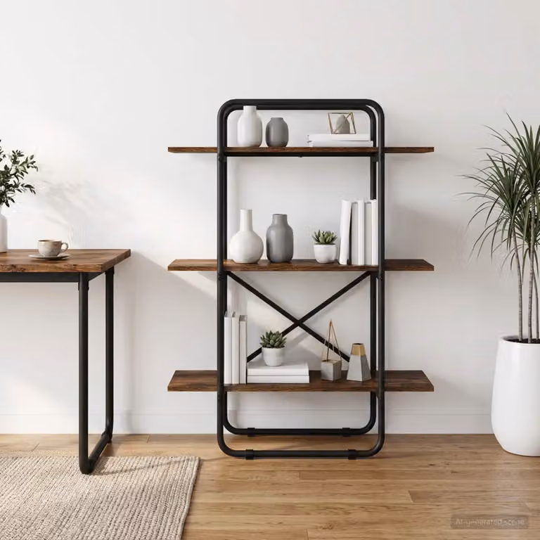 Libreria vidaXL a 3 livelli in stile industriale, colore marrone, L 80 cm x P 35 cm x H 105 cm