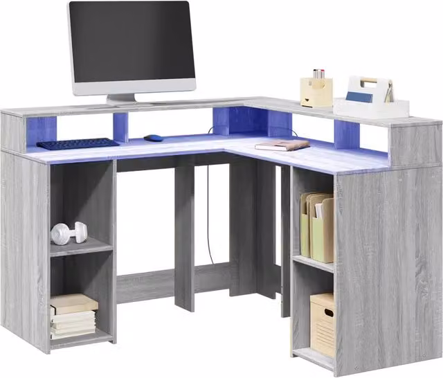 Scrivania angolare moderna VIDAXL in MDF grigio con finitura opaca L: 130 cm, P: 130 cm, H: 91 cm