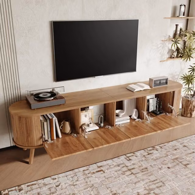 Mobile TV con quattro ante a ribalta e gambe in legno; finitura rovere 180 × 38 × 47 cm