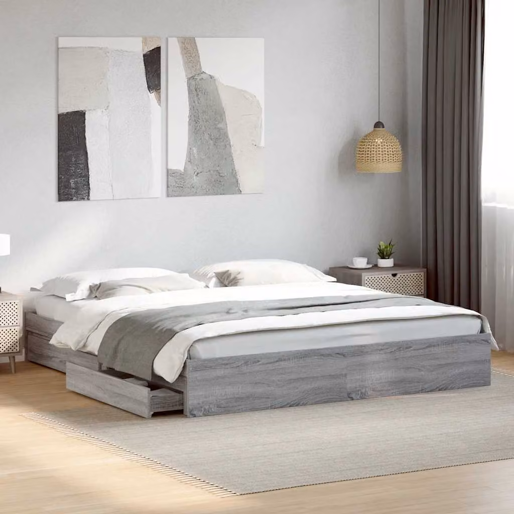 Giroletto con cassetti vidaXL in legno multistrato e MDF, colore grigio, 180x200 cm – 1