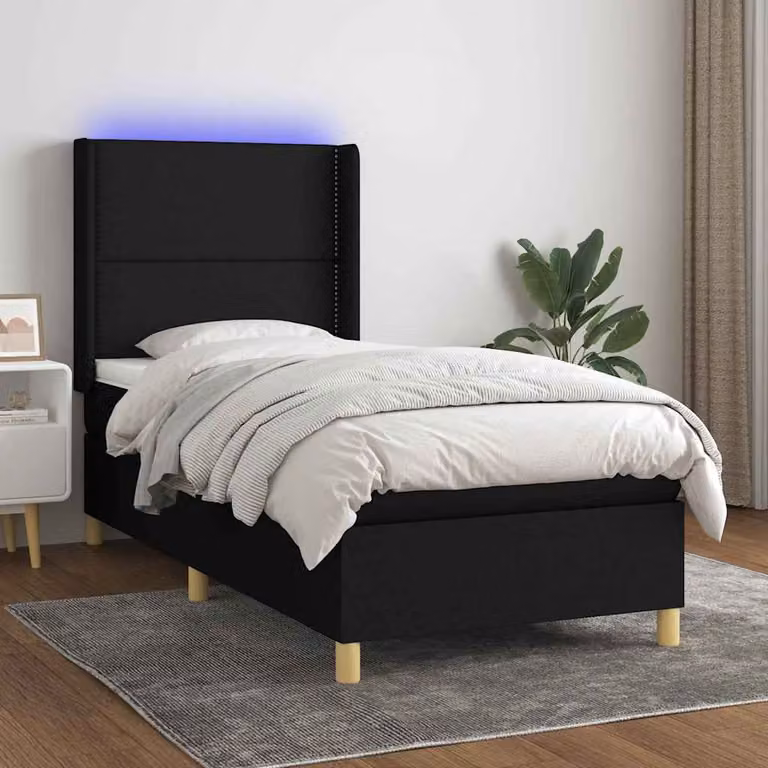 Letto Ibrido con Materasso vidaXL in Tessuto Nero con Illuminazione LED e Porta USB, L/P: 90 x 200 cm