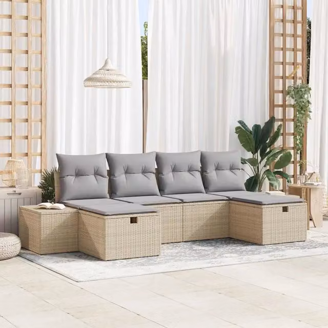 Set Divano da Giardino 6 pz Beige polyrattan 3359419