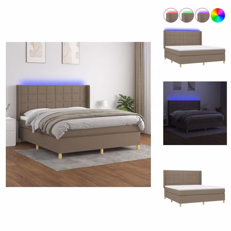vidaXL Letto a molle con materasso e tessuto LED Taupe 160x200 cm - Letti & strutture letto