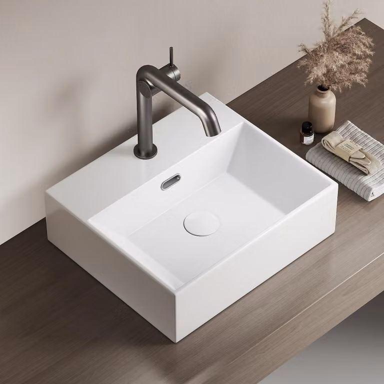 Lavabo da appoggio EMKE, forma quadrata, 410 x 360 mm, bianco