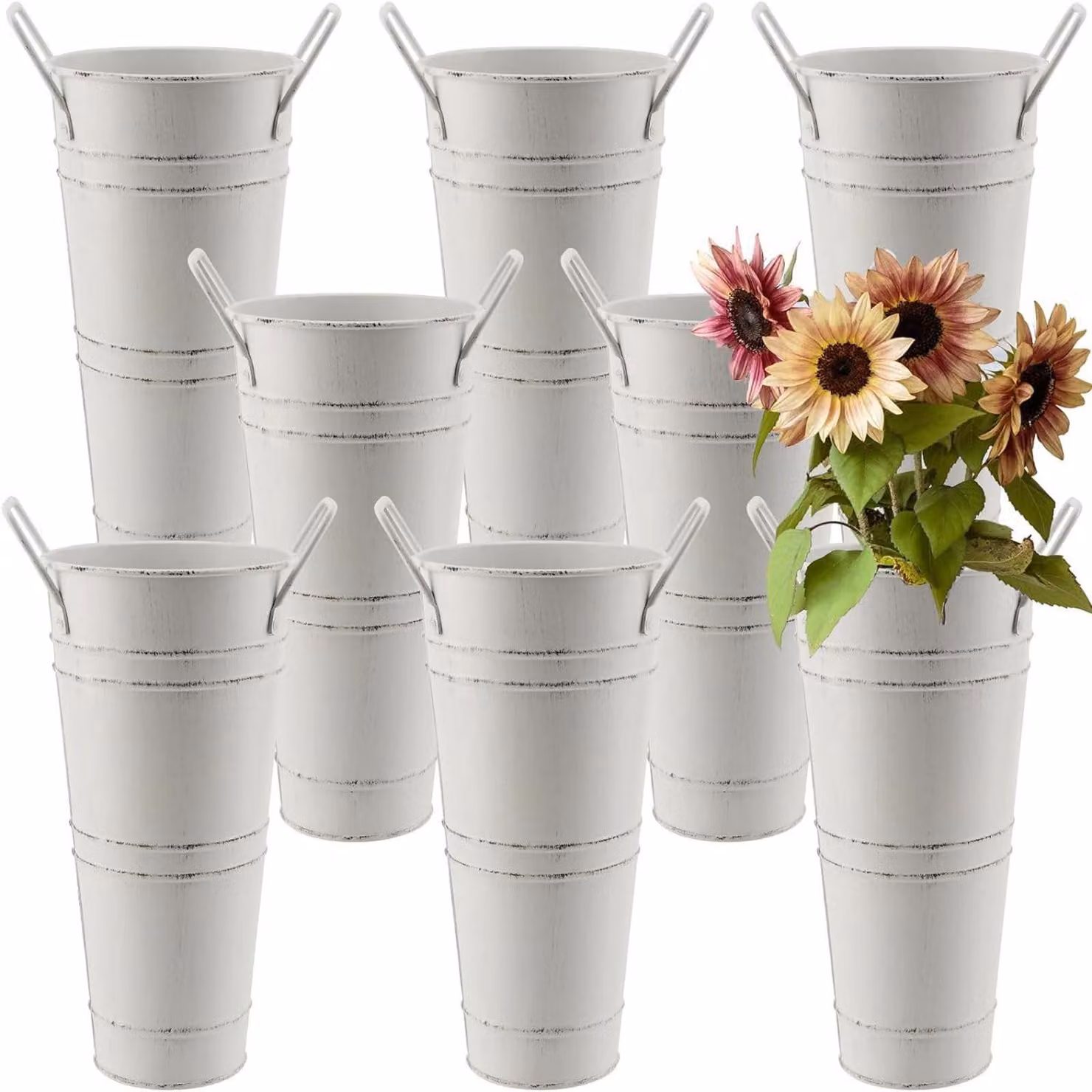 Omgoods - Set di 8 vasi in metallo zincato, diametro 23 cm