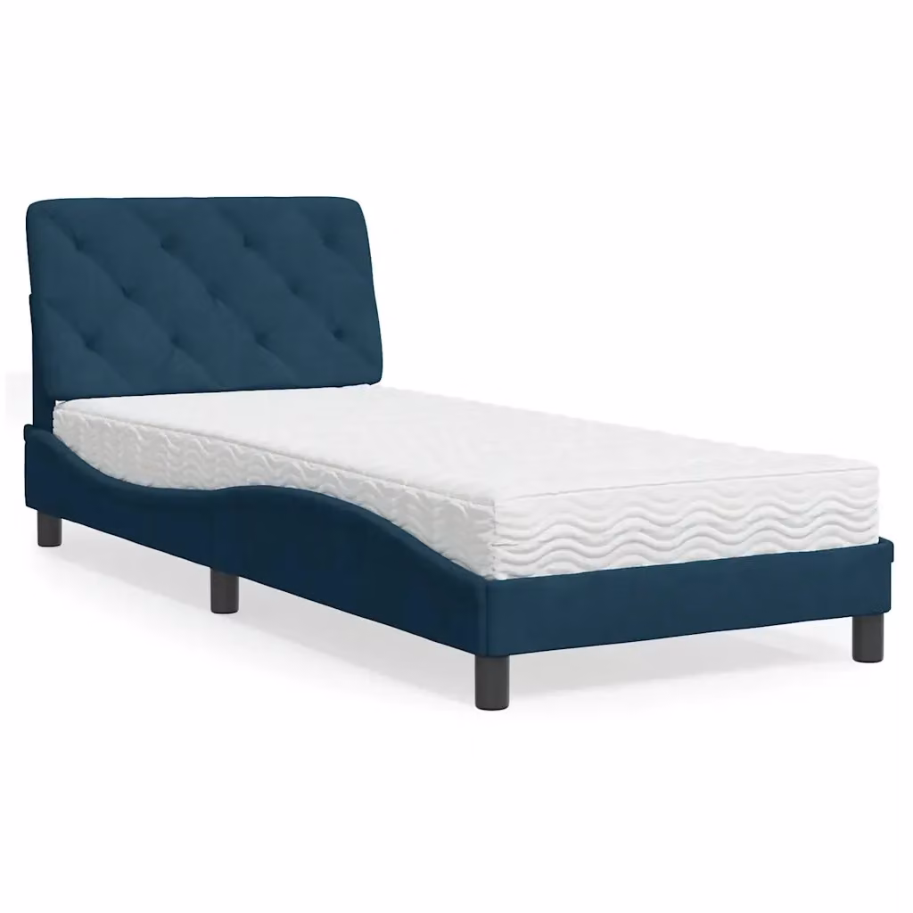 Letto con Materasso in Velluto Blu vidaXL L/P: 80 x 200 cm – 2