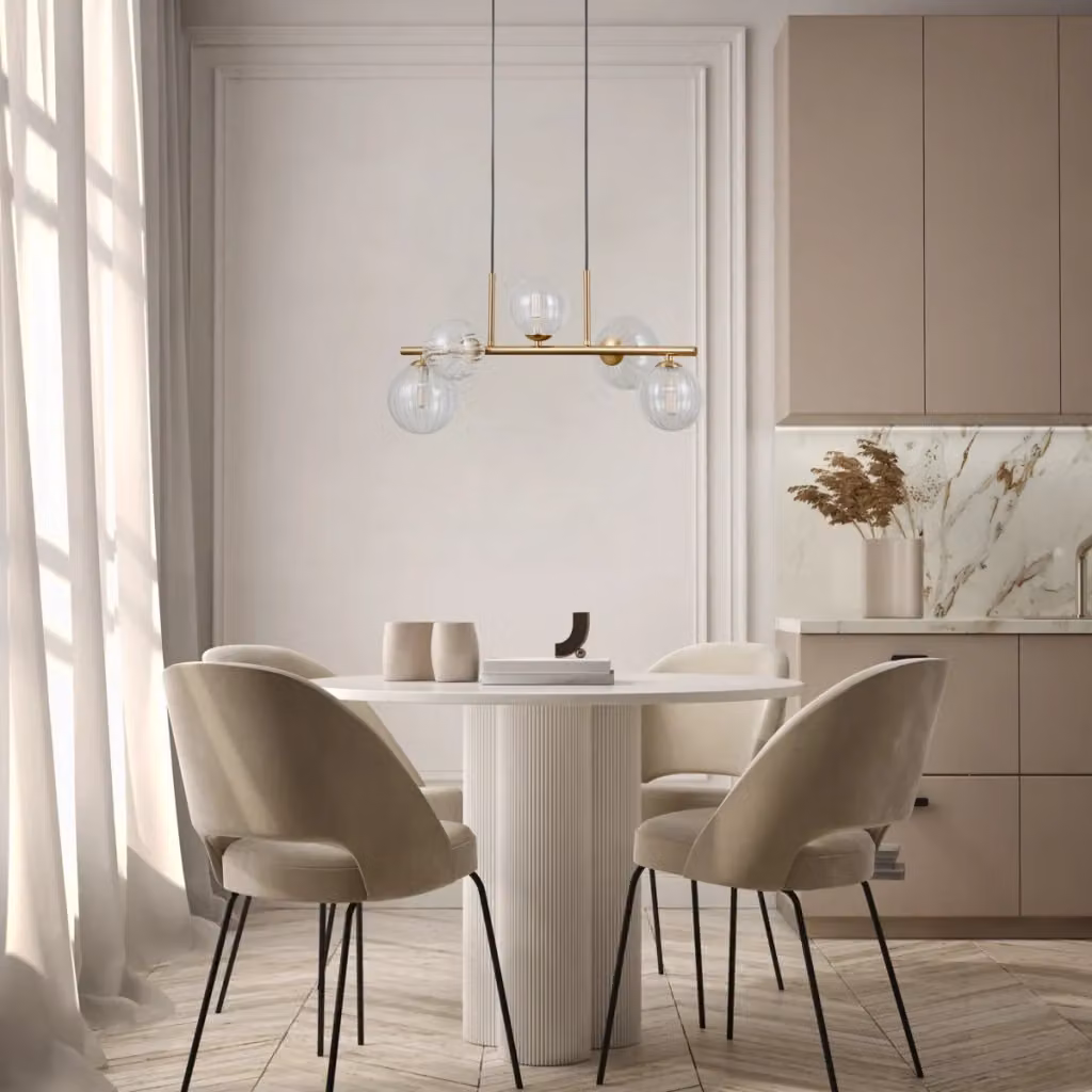 Lampada a sospensione Toledo Italux in ottone e vetro trasparente con sfere – 2