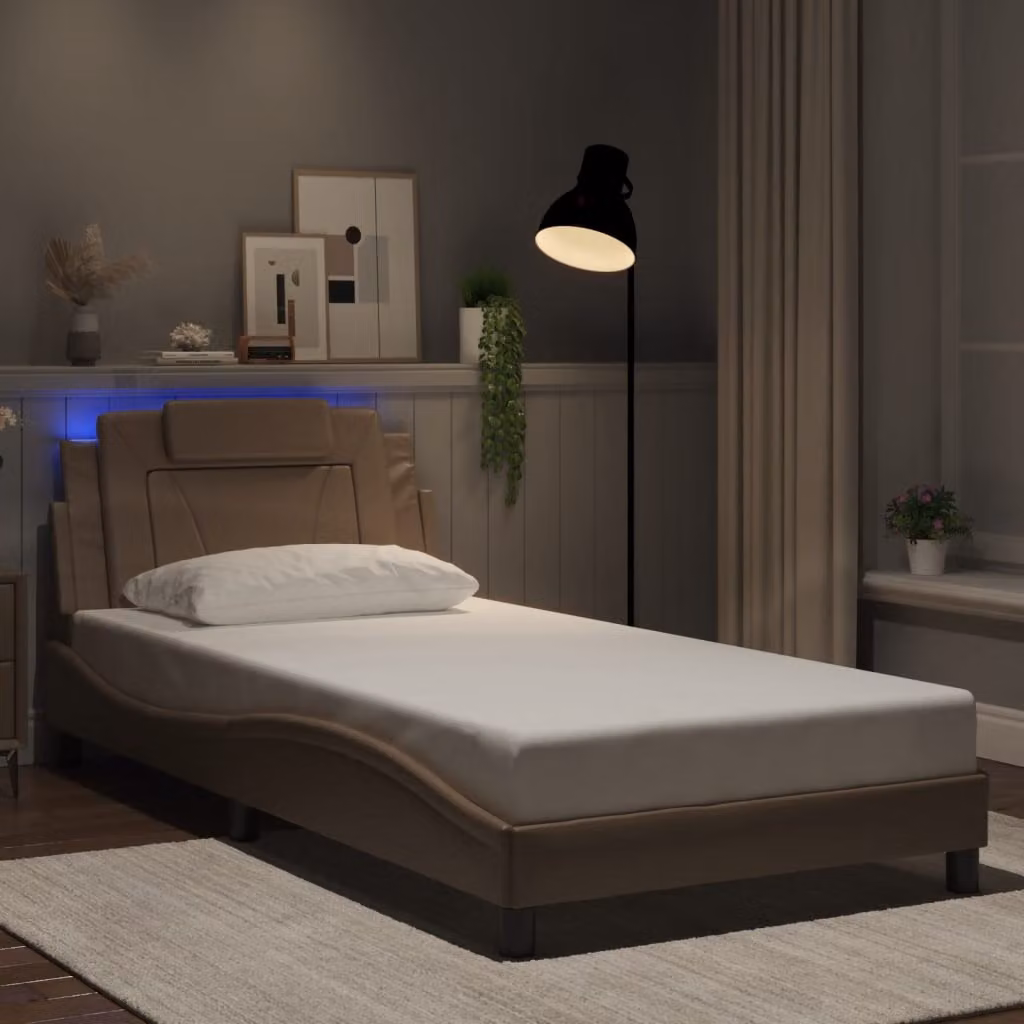 vidaXL Giroletto Viana con LED e porta USB in ecopelle Cappuccino L/P: 100 x 200 cm – 1