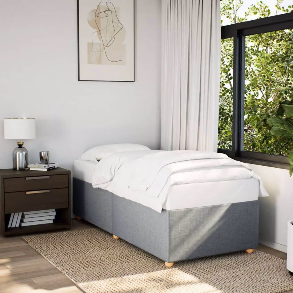 vidaXL Giroletto senza materasso in tessuto grigio chiaro con doghe in legno 90 x 200 cm – 1