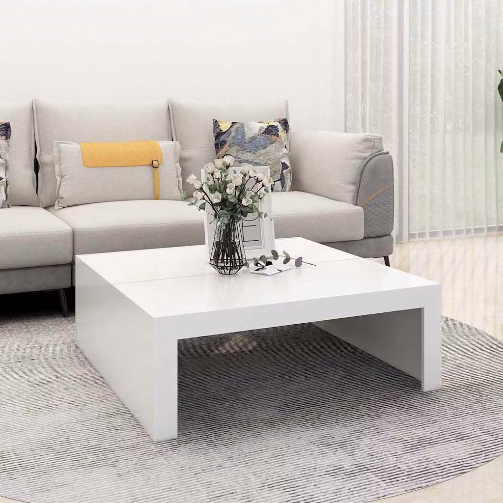 vidaXL Tavolino da Salotto Moderno Bianco in Legno e MDF L: 100 cm, P: 100 cm, H: 35 cm