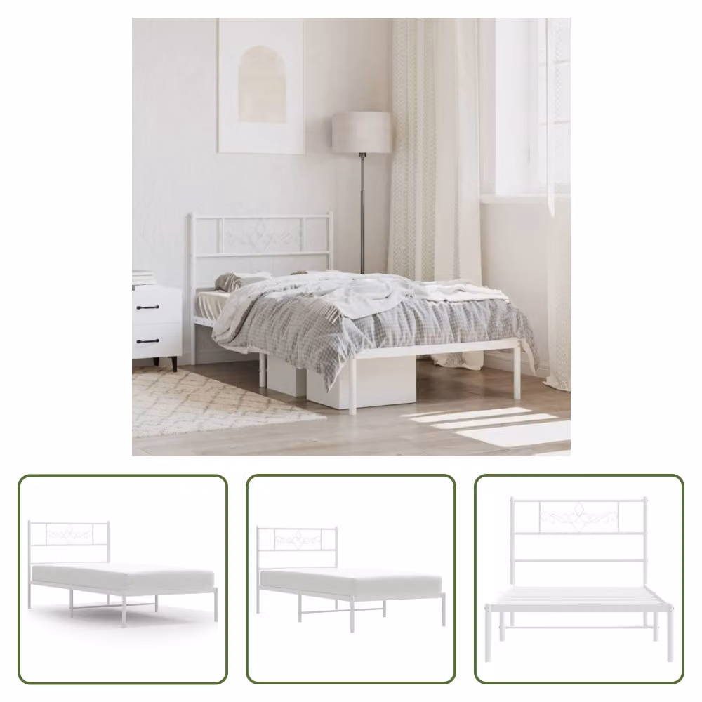 The Living Store Struttura letto con testiera in metallo bianco 100x200 cm