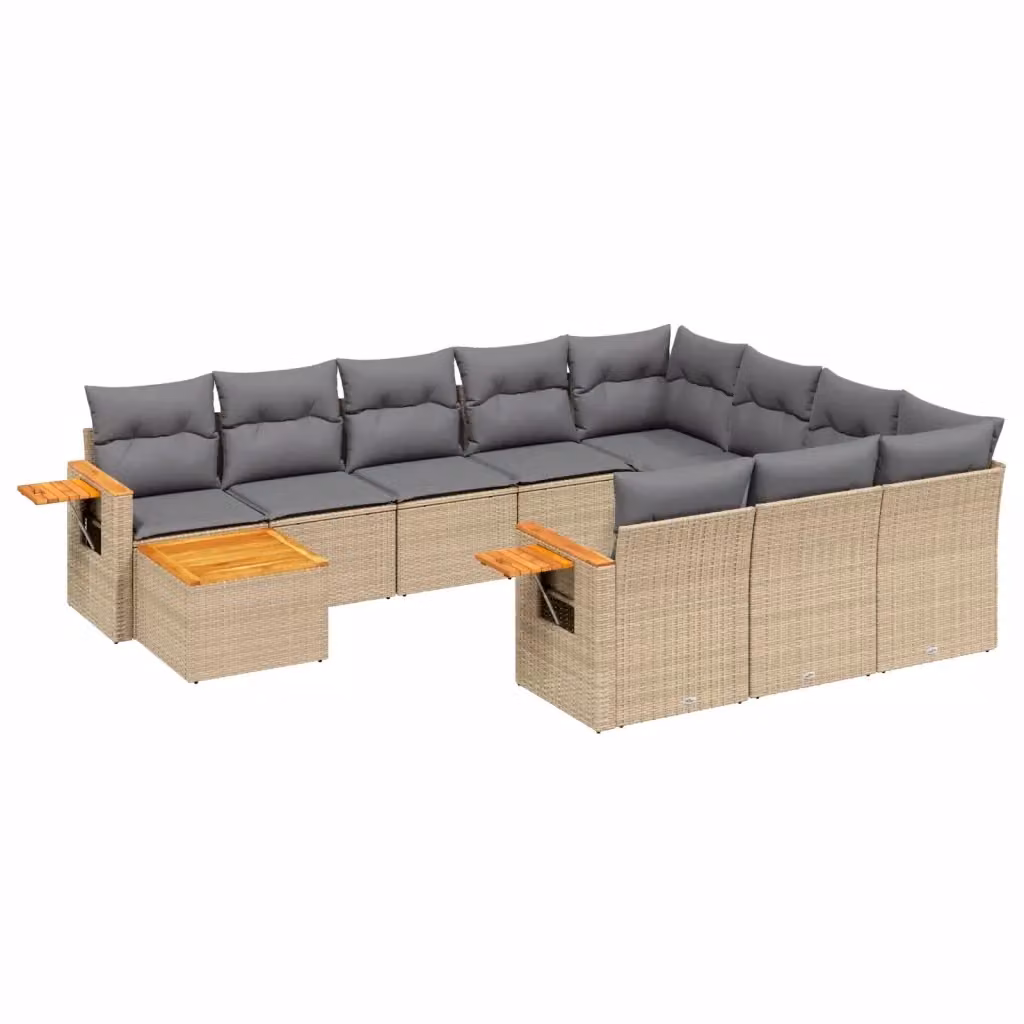 Set di divani da giardino a forma di U vidaXL in polyrattan con cuscini beige e grigi composto da 11 pezzi con tavolino e pouf – 2