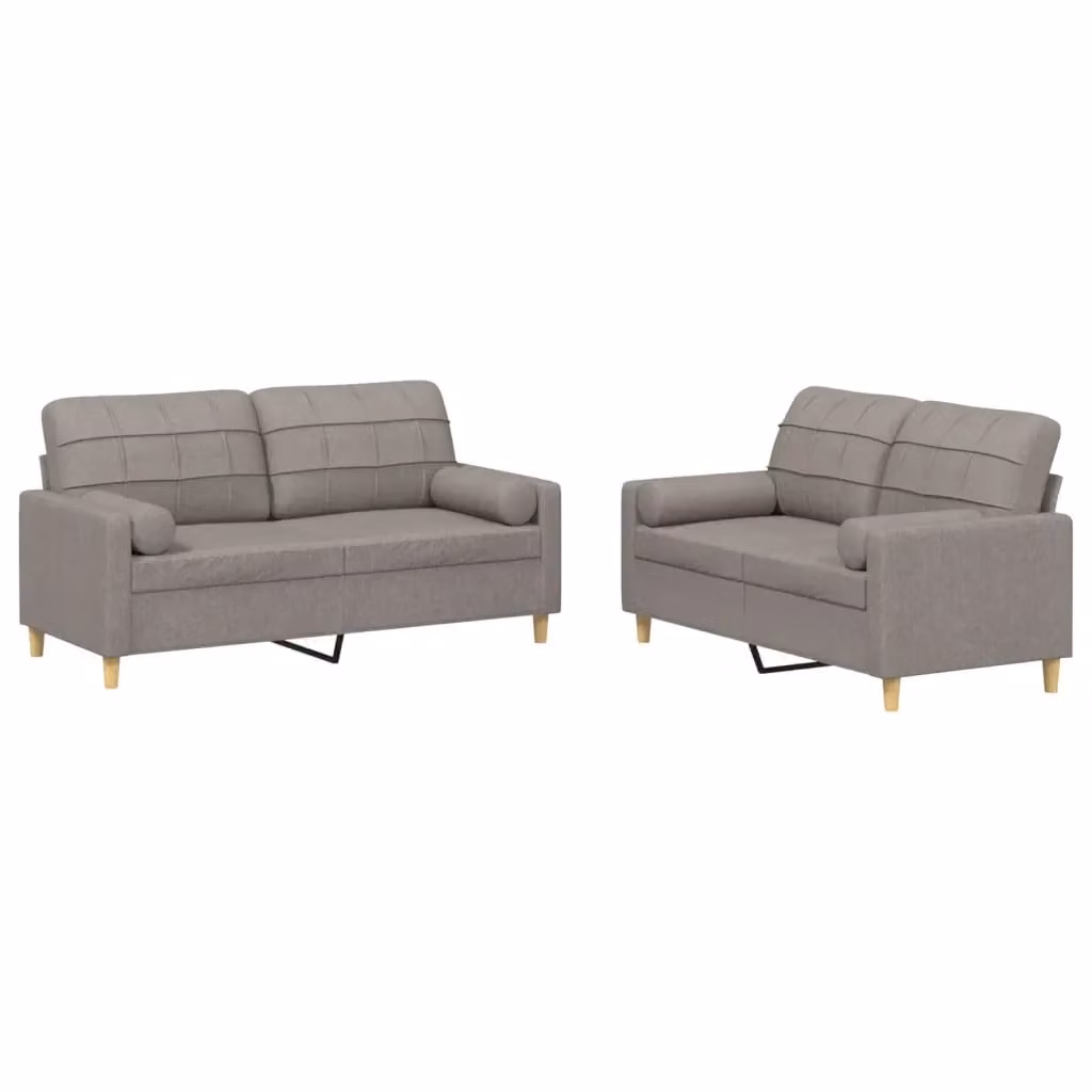 Set di 2 Divani vidaXL Moderni in Tessuto con Cuscini, Colore Beige/Grigio – 2