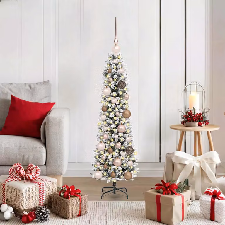 Albero di Natale artificiale moderno vidaXL bianco con luci LED bianco caldo