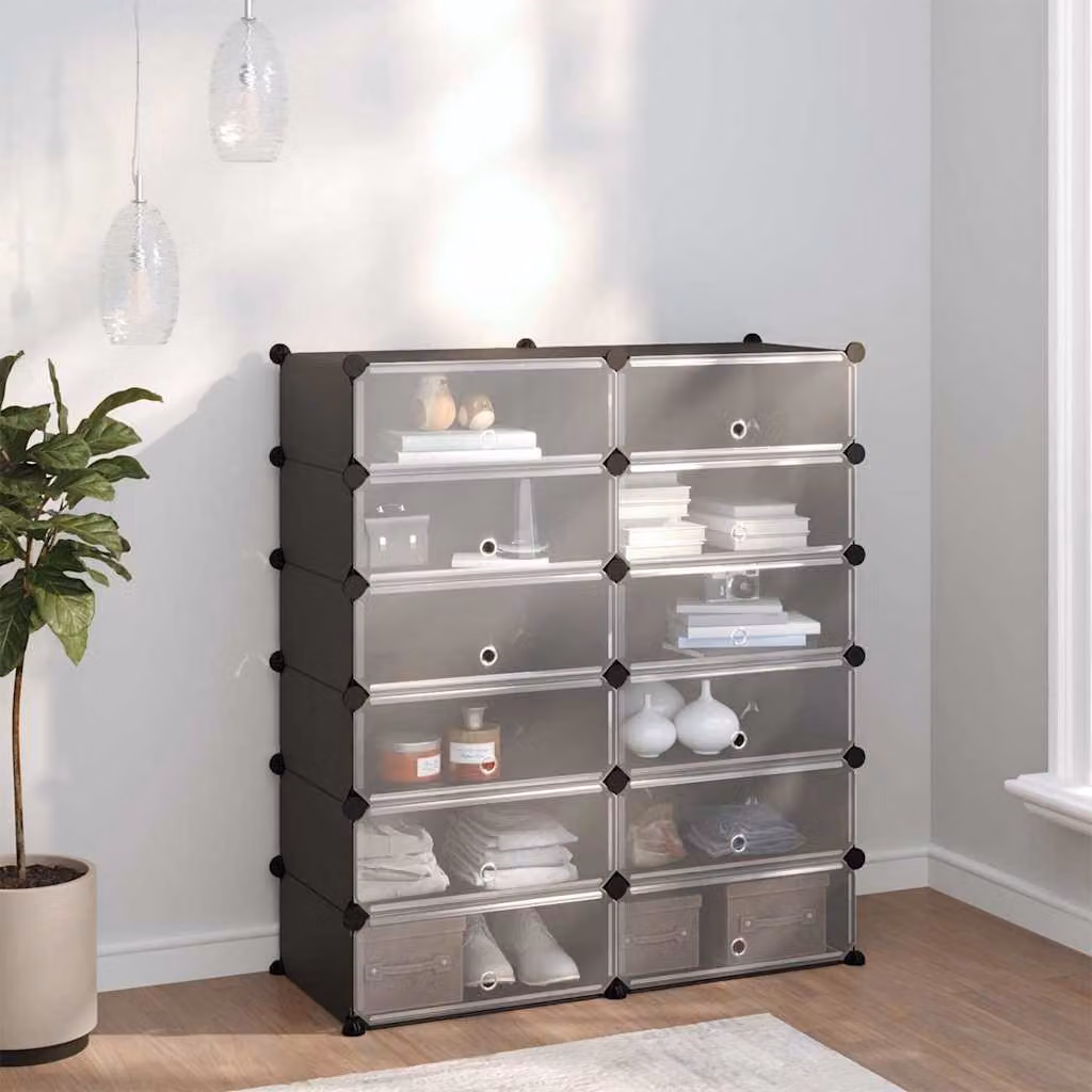 Scarpiera moderna vidaXL nera con ante a cerniera e ripiani interni L: 94,5 cm, P: 36,5 cm, H: 106 cm