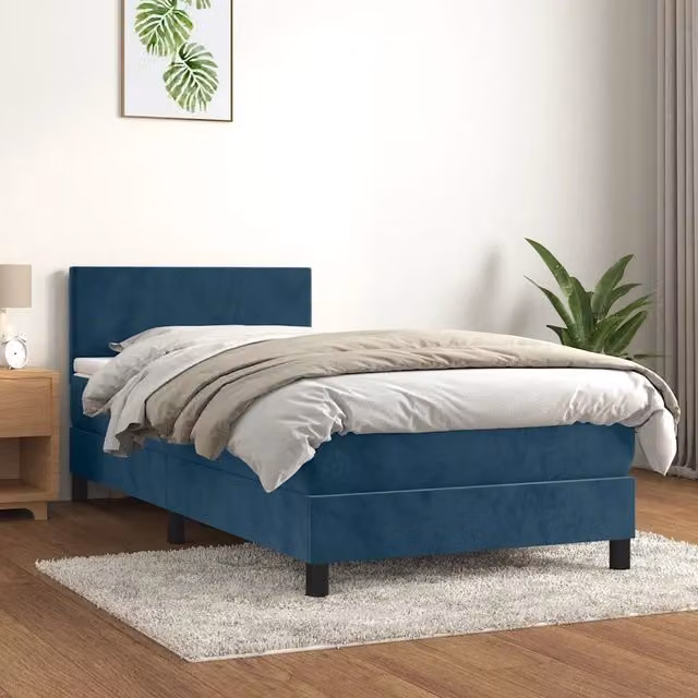 Letto Ibrido con Giroletto a Molle e Materasso vidaXL in Velluto Blu e Bianco L/P/H: 203 x 90 x 88 cm