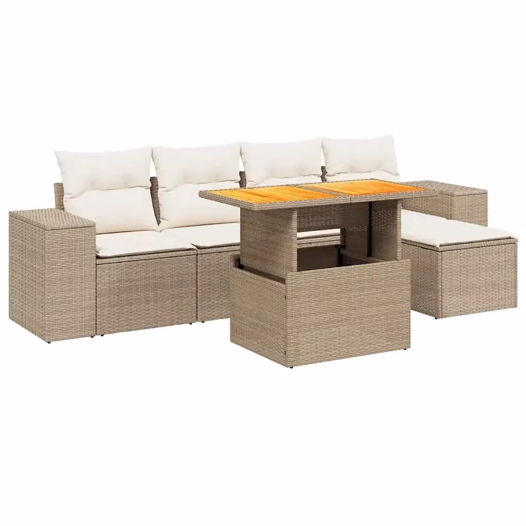 Set Divano da Giardino 6 pz vidaXL in Polyrattan con Cuscini Beige e Tavolino da Esterno – 2