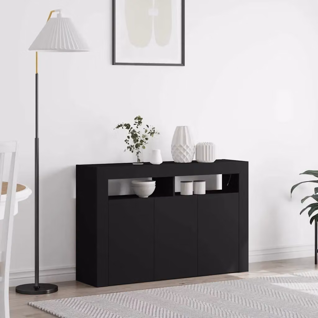 Credenza moderna vidaXL in legno MDF nero con illuminazione integrata L/P/H: 116 x 30 x 75 cm