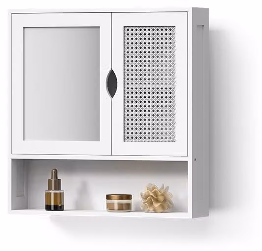 Specchio contenitore bagno Livinity Mincio Bianco 56 x 58 cm con 2 porte, Model 62552