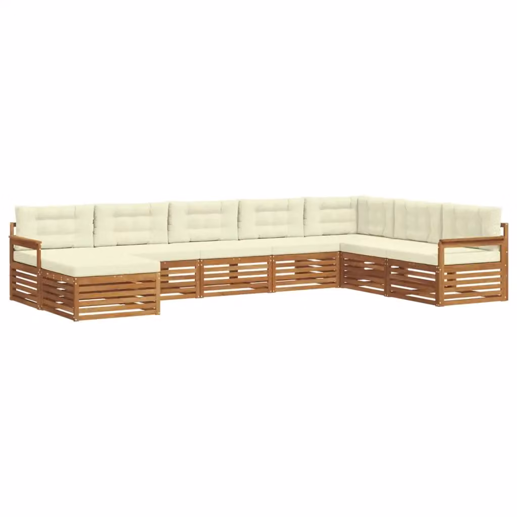 Set di divani da esterno a L vidaXL in legno di acacia con cuscini beige e bianco, 8 pezzi – 2