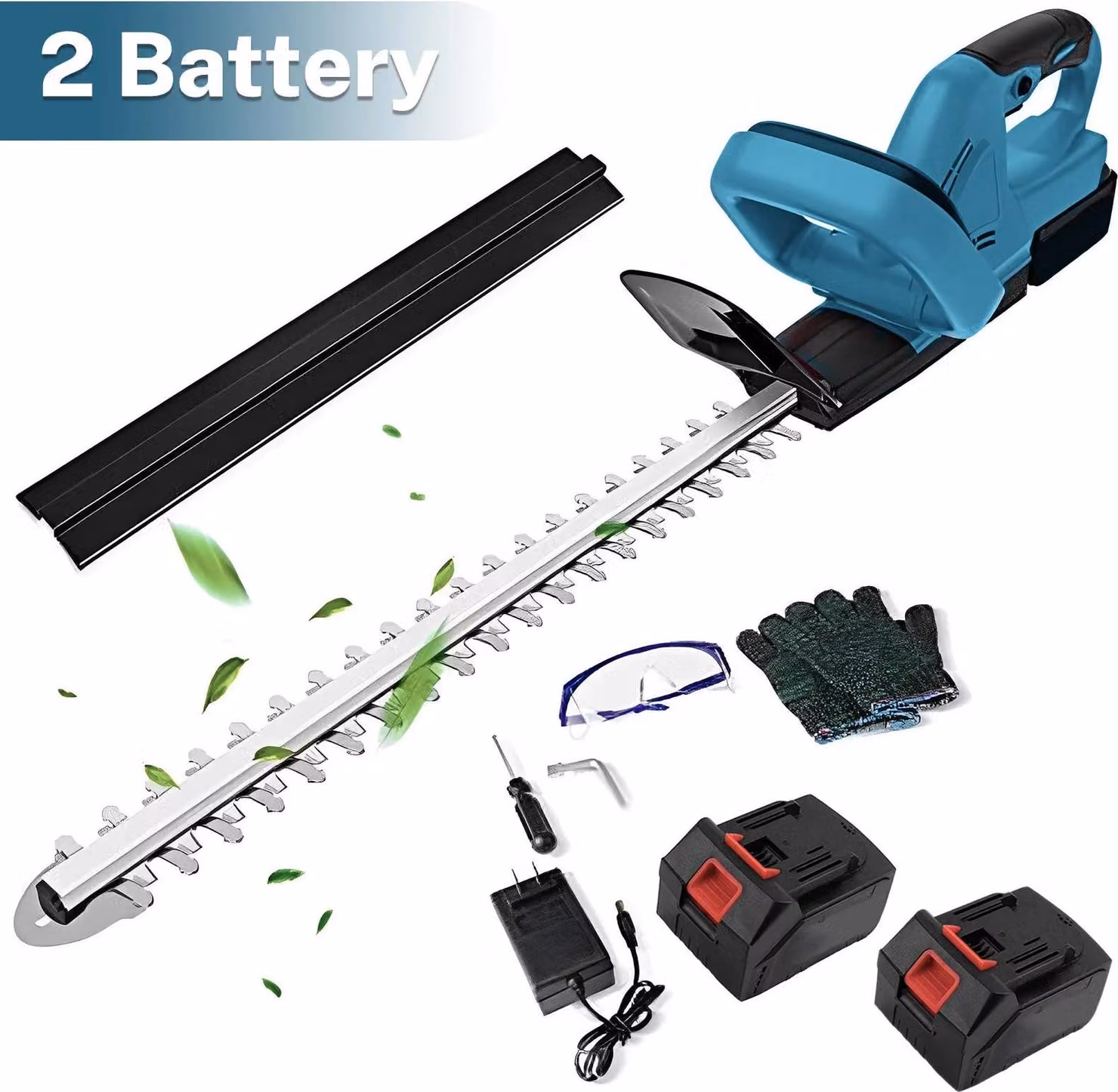 Potatore elettrico a batteria Akku, 21V - Tagliabordi per siepi senza fili, 56 cm - 2 batterie da 3,0Ah + caricabatterie - Lame a doppio taglio - Spessore di taglio: 1,5 cm - Motore brushless