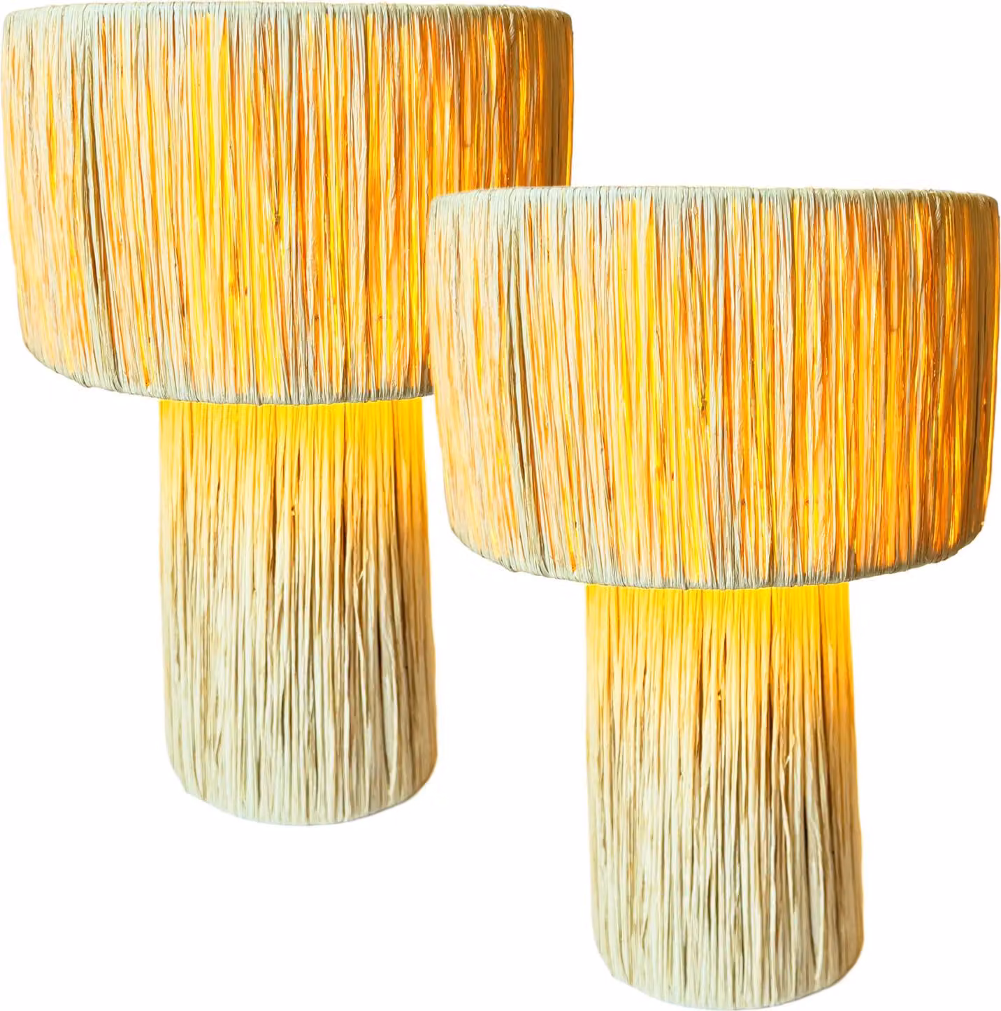 Set di 2 lampade da tavolo Marrakesh lampada da comodino alta 42 cm in rafia bast | lampada boho lampada da terra come decorazione per il soggiorno, la camera da letto o la stanza dei bambini | lampada da tavolo Morjana beige attacco E27