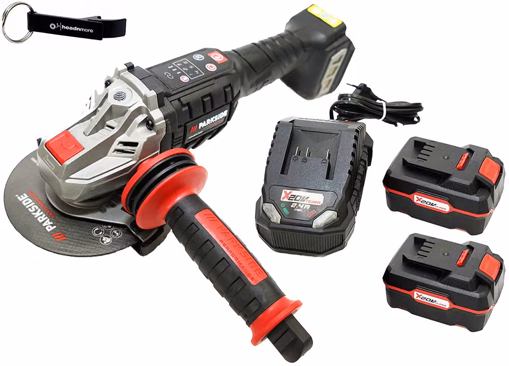 PARKSIDE PERFORMANCE® Smerigliatrice angolare a batteria 20 V 125 mm / incl. 2 batterie (4 Ah) e caricabatterie (2,4 A)