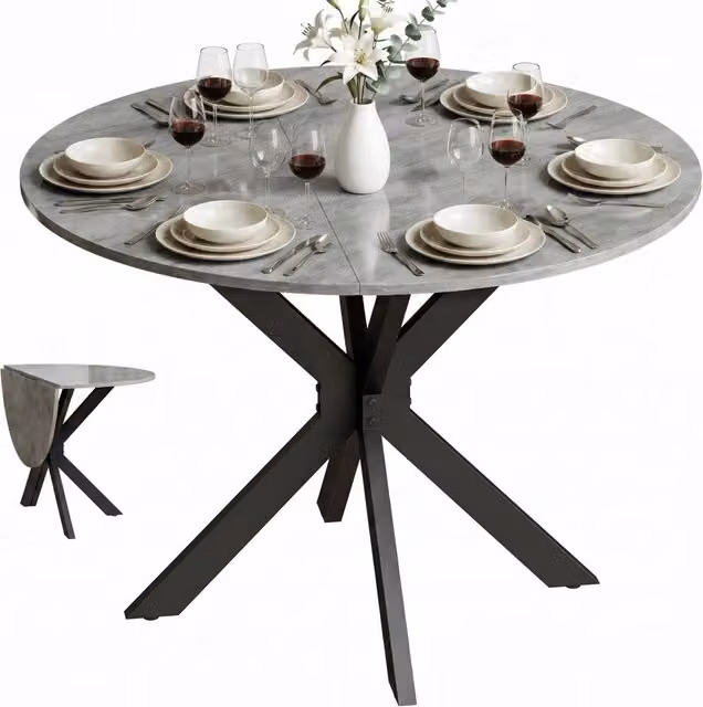 Tavolo Pieghevole Moderno con Ali Butterfly e Struttura in Acciaio a X, Grigio, L/P/H: 110 x 110 x 76 cm