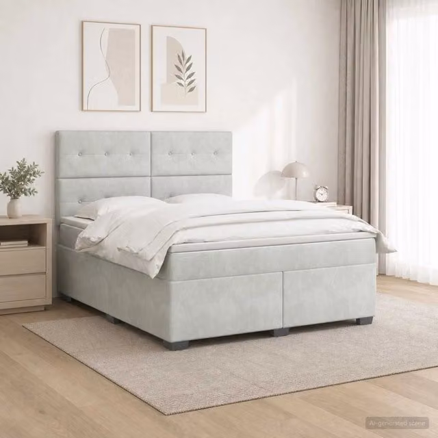 Letto box spring vidaXL con materasso a molle insacchettate in tessuto grigio e bianco L 140 x P 190 cm