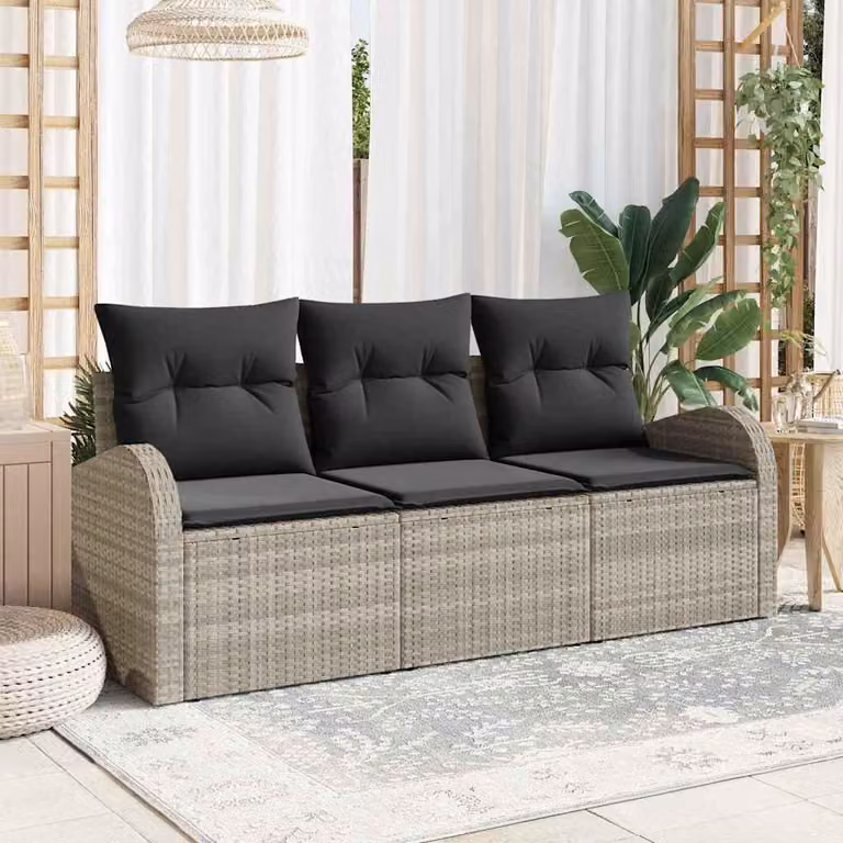 Maison Exclusive - Set Divano da Giardino 3 pcs Grigio chiaro Poly Rattan