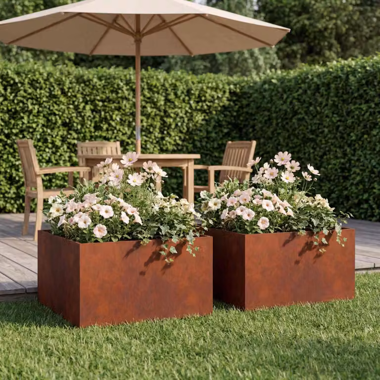 Set di 2 vasi da giardino vidaXL in acciaio color marrone, L: 60 cm, P: 60 cm, H: 30 cm