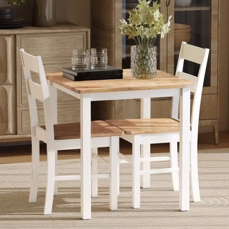 Tavolo da pranzo quadrato WISHDOR in legno di gomma per 4 persone, bianco e marrone – 2