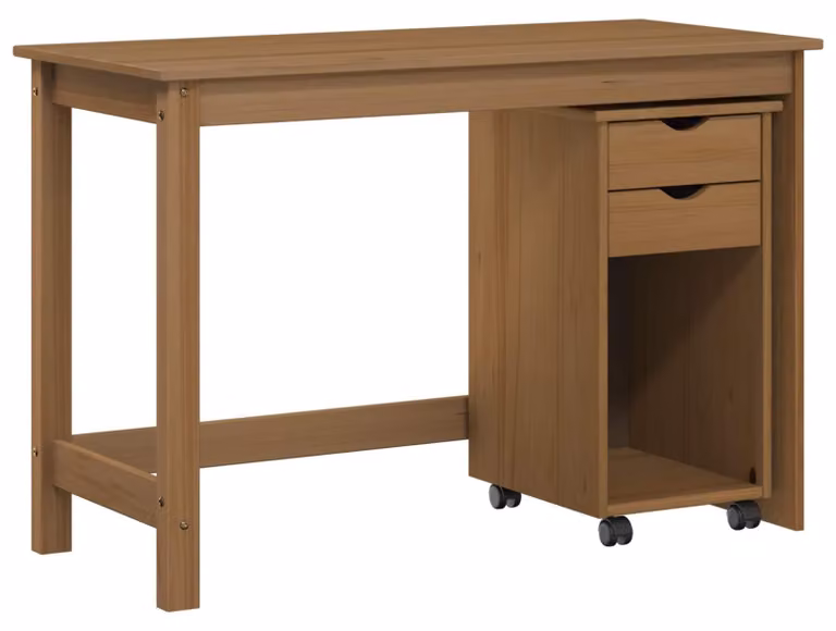 Set di due mobili per scrivania, color miele, in legno di pino massello