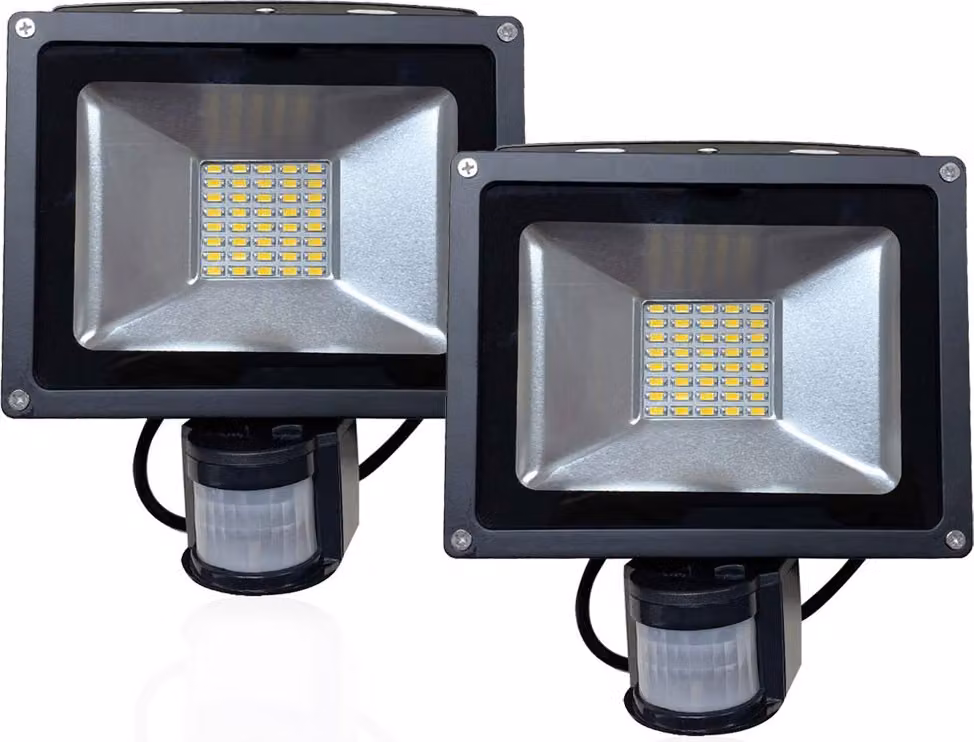 Greenmigo 2x 30W Proiettore SMD con sensore di movimento, faretto LED a luce bianca calda, IP65, lampada LED impermeabile, applique, illuminazione diffusa, illuminazione a fascio largo, lampada da giardino a LED, faretto da esterno