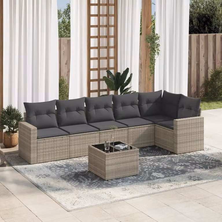 Maison Exclusive - Set Divani da Giardino 7pz con Cuscini Grigio Chiaro Polyrattan