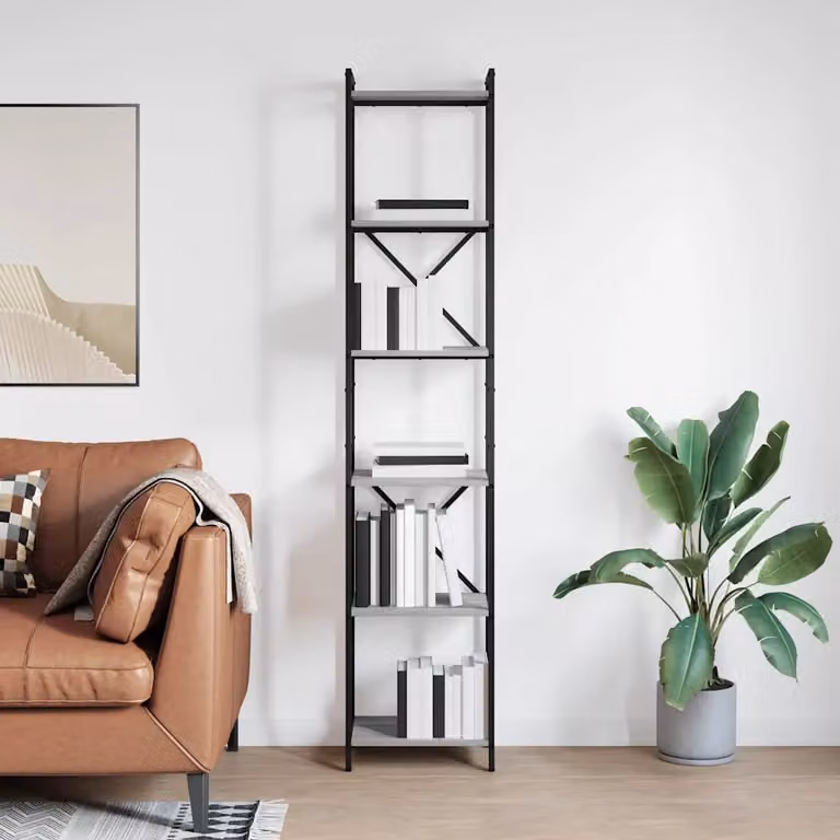 Libreria industrial vidaXL in metallo e MDF grigio, L 40 cm x P 30 cm x H 189,5 cm