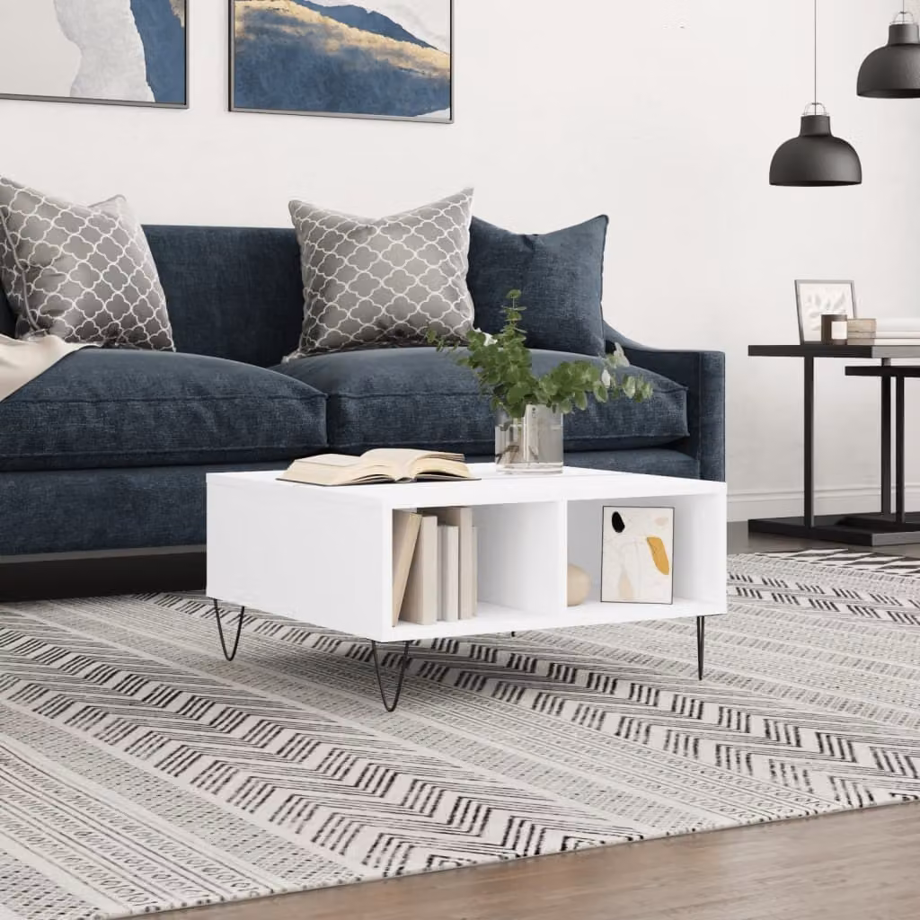 Tavolino The Living Store bianco 60x60x30 cm in materiale ligneo