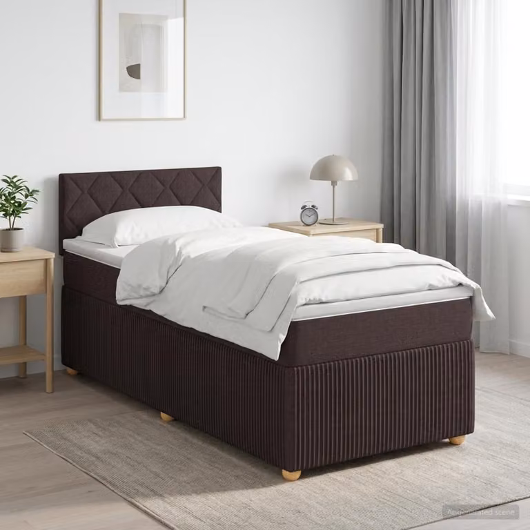 Letto box spring con materasso vidaXL in tessuto marrone e bianco, L/P/H: 90 x 200 x 100,5 cm