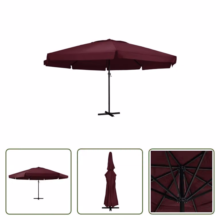 Ombrellone The Living Store con palo in alluminio da 600 cm, rosso bordeaux