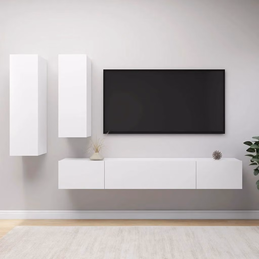 Set di mobili porta TV moderno vidaXL in legno e MDF bianco, 4 pezzi
