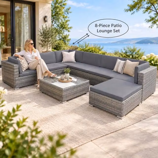 8-piece Garden Lounge Set With Cushions, Poly Rattan, Grey
